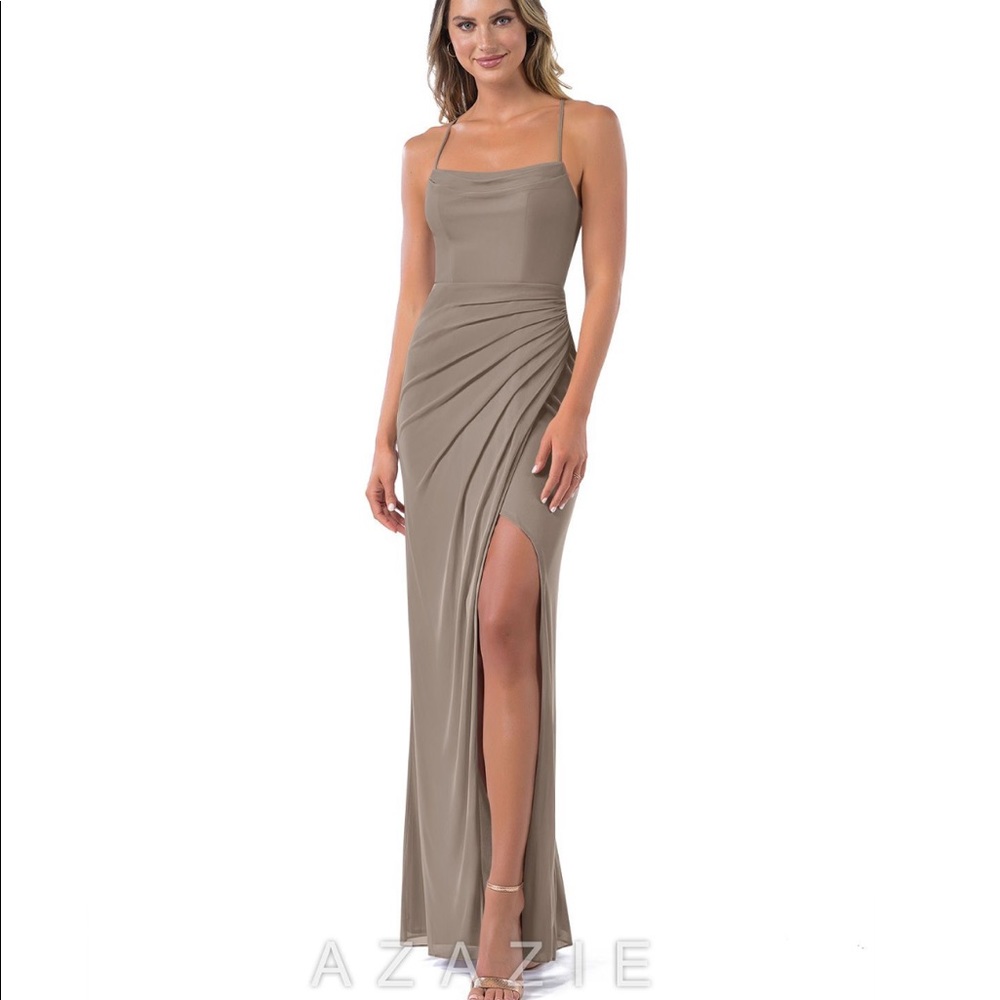 Azazie Kalea bridesmaid dress taupe size 6